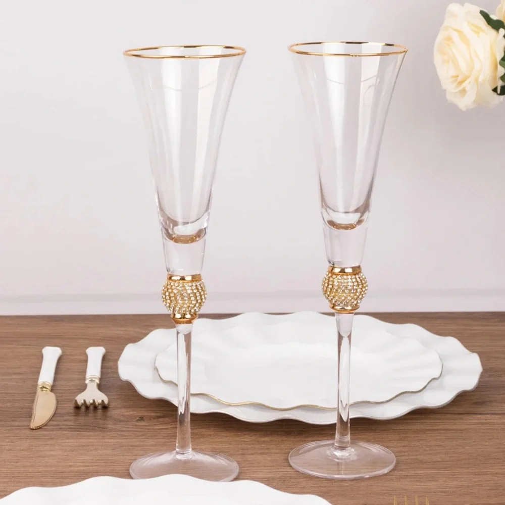 Set of 3 Z Gallerie Elegant Gold and Clear Champagne Flutes